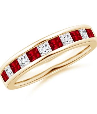 Channel Square Ruby and Diamond Half Eternity Ring