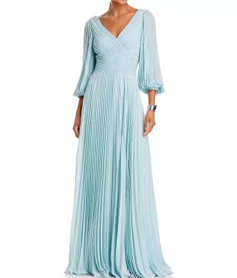 Chiffon Pleated V Neck Gown