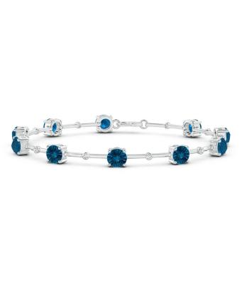 Prong-Set London Blue Topaz and Bezel-Set Diamond Station Bracelet