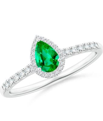 Pear-Shaped Emerald Halo Engagement Ring