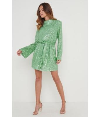 Women's Green Jayda Cowl Neck Sequin Dress