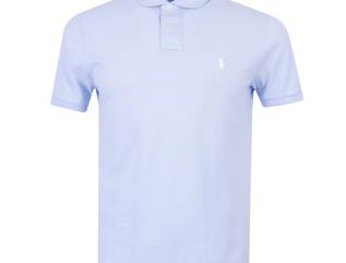 Mens Blue Custom Slim Fit Short Sleeve Polo Shirt 40% Off