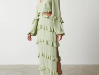 Women's Green Evie Ruffle Long Sleeve Dress $92 Shipped
