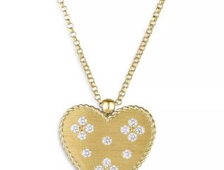 18K Yellow Gold Venetian Princess Diamond Heart Pendant Necklace, 16"