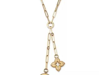 18K Yellow Gold Venetian Princess Diamond Flower & Disc Pendant Y Necklace, 15"