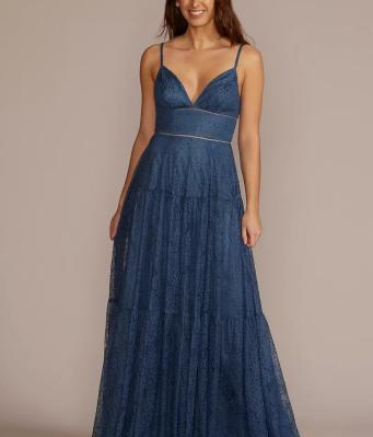 Floor Length V-Neck Allover Lace Gown