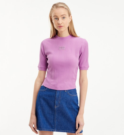 Women's Purple Badge Rib Short Sleeve T Shirt