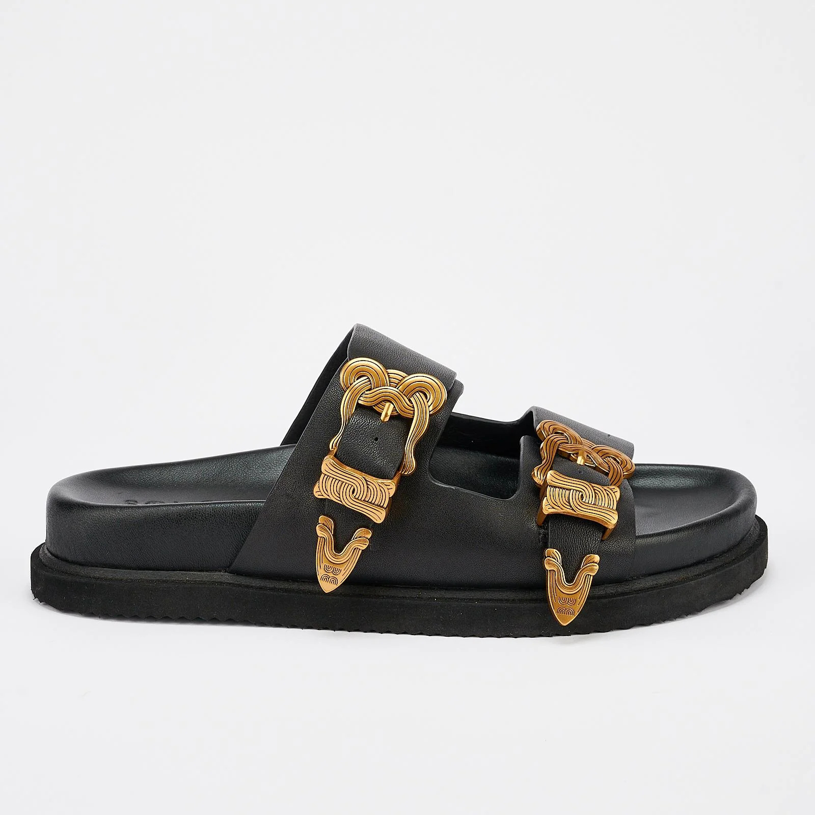 Scribe Footbed Sandals – Black/Gold