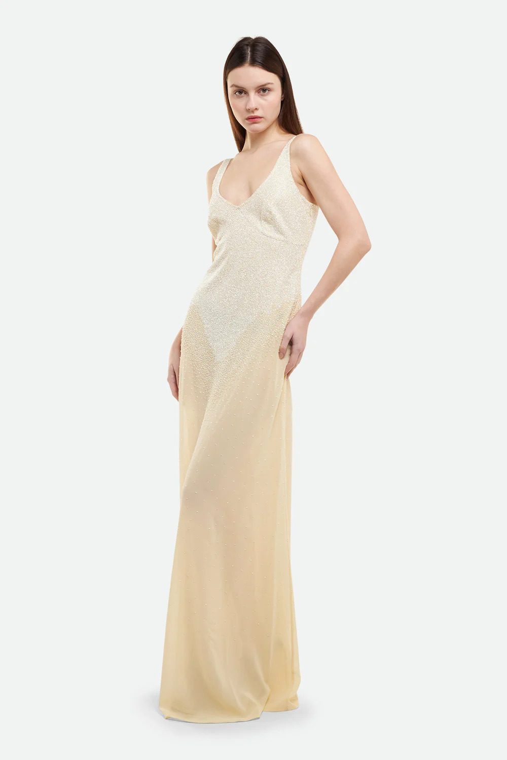 Elisabetta Franchi Red Carpet Long Cream Dress – Beaded Luxury Gown