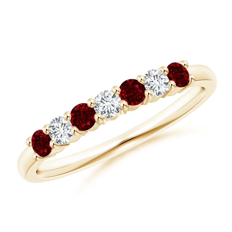 Half Eternity Seven Stone Ruby and Diamond Wedding Ring