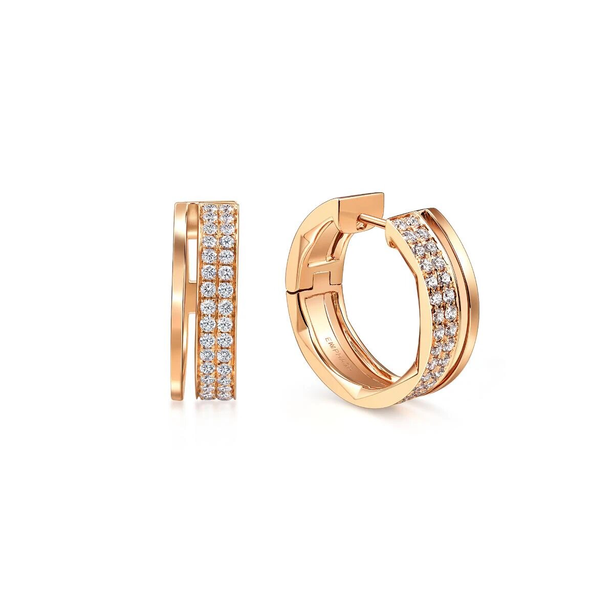18K Rose Gold Diamond Hoop Earrings