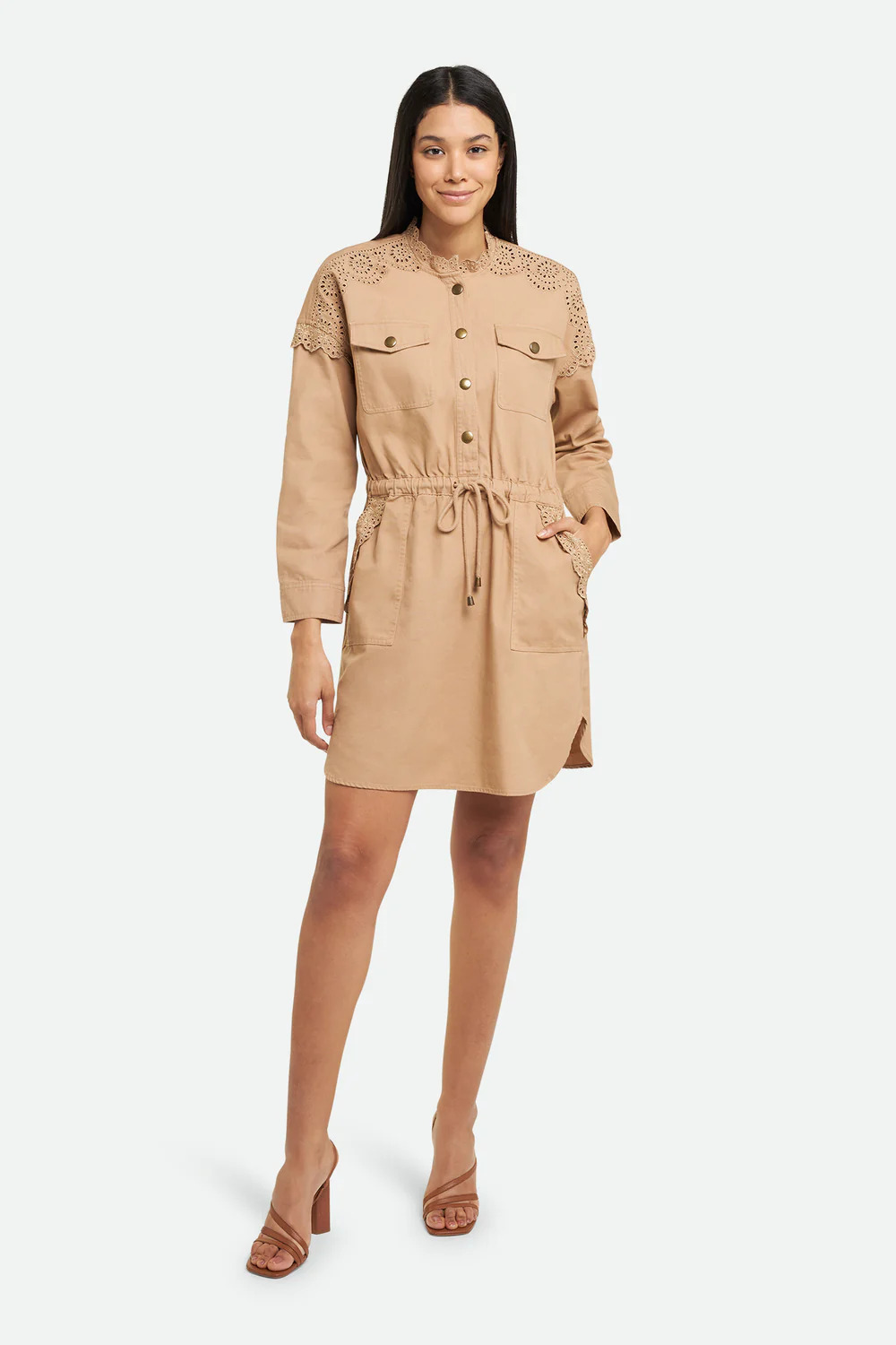 Twinset Beige Canvas Dress with Broderie Anglaise