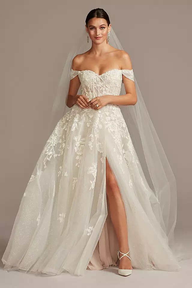 10% Off Floral Tulle Wedding Dress with Removable Sleeves