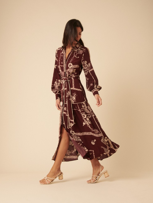 Women’s Brooklyn Shirt Midi Dress in Burgundy