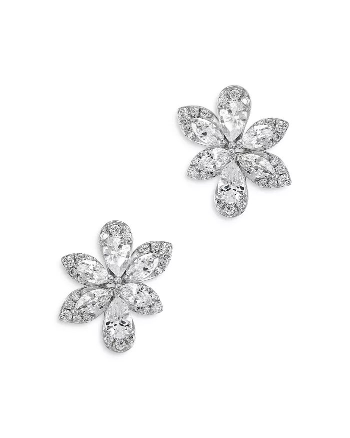 Marquis, Pear & Round Cut Diamond Flower Stud Earrings in 14K White Gold, 1.0 ct. t.w. - 100% Ex