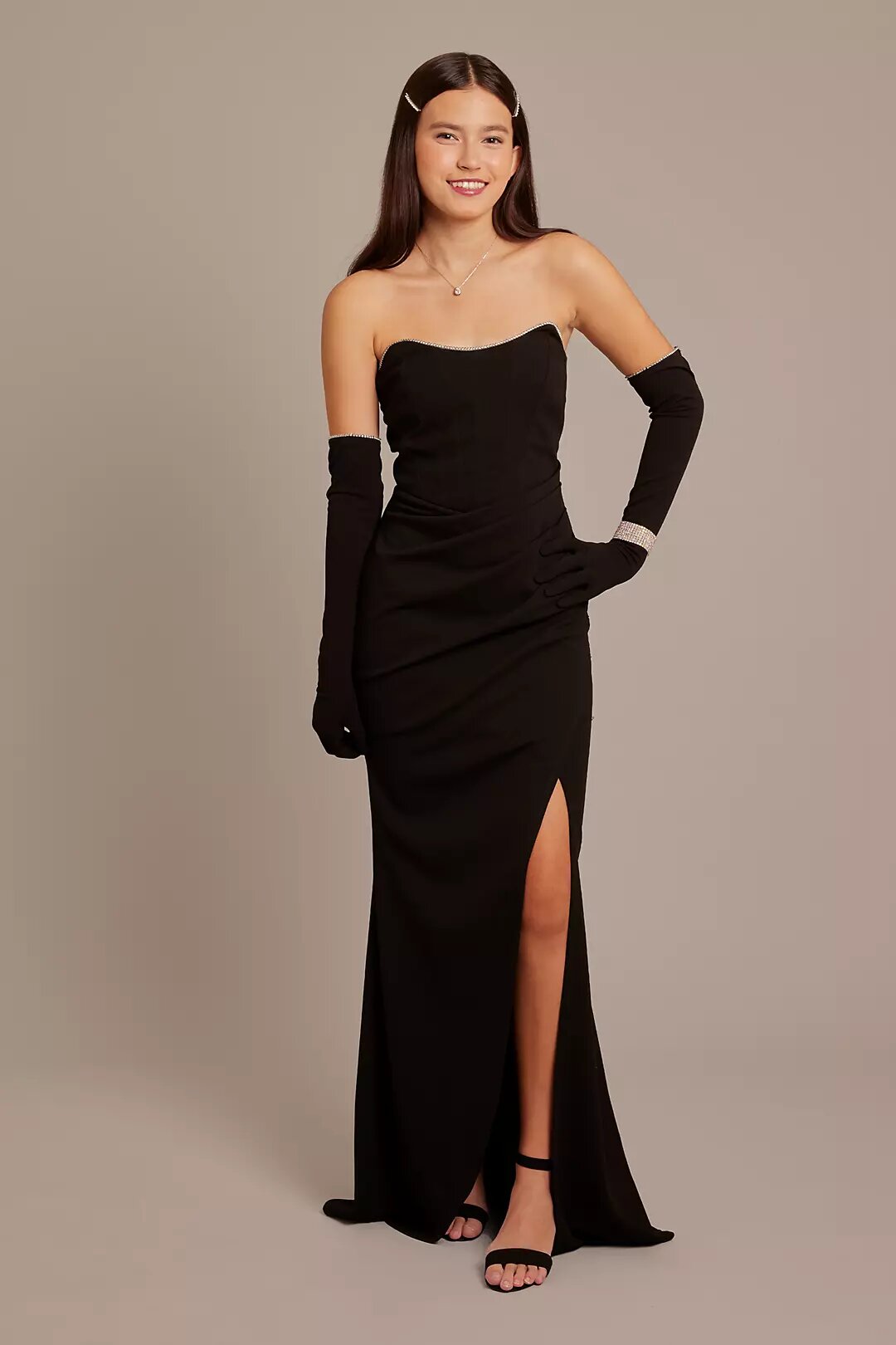 Strapless Draped Crepe Gown with Matching Gloves $120 Shipped
