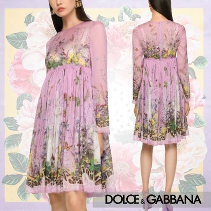 Crew Neck Casual Style Silk Flared Long Sleeves Medium