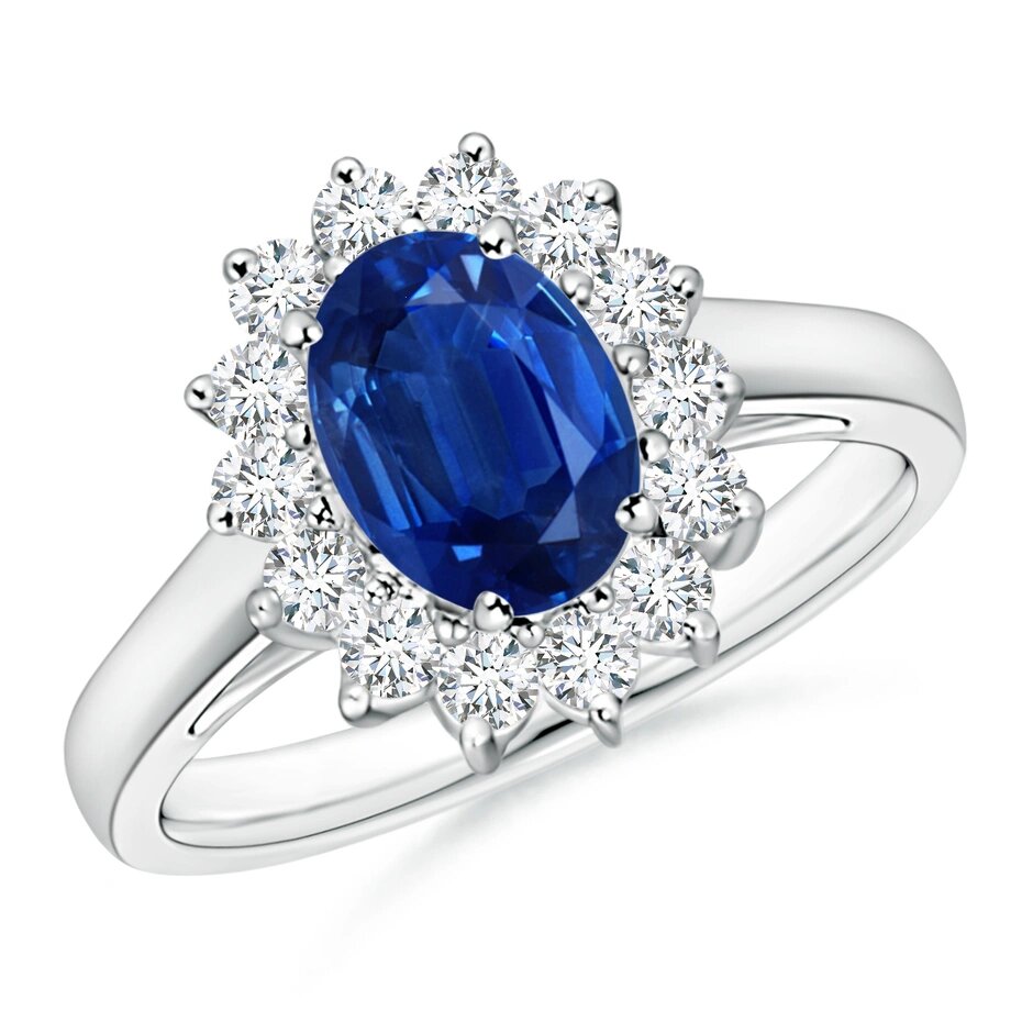 Blue Sapphire Ring with Diamond Halo