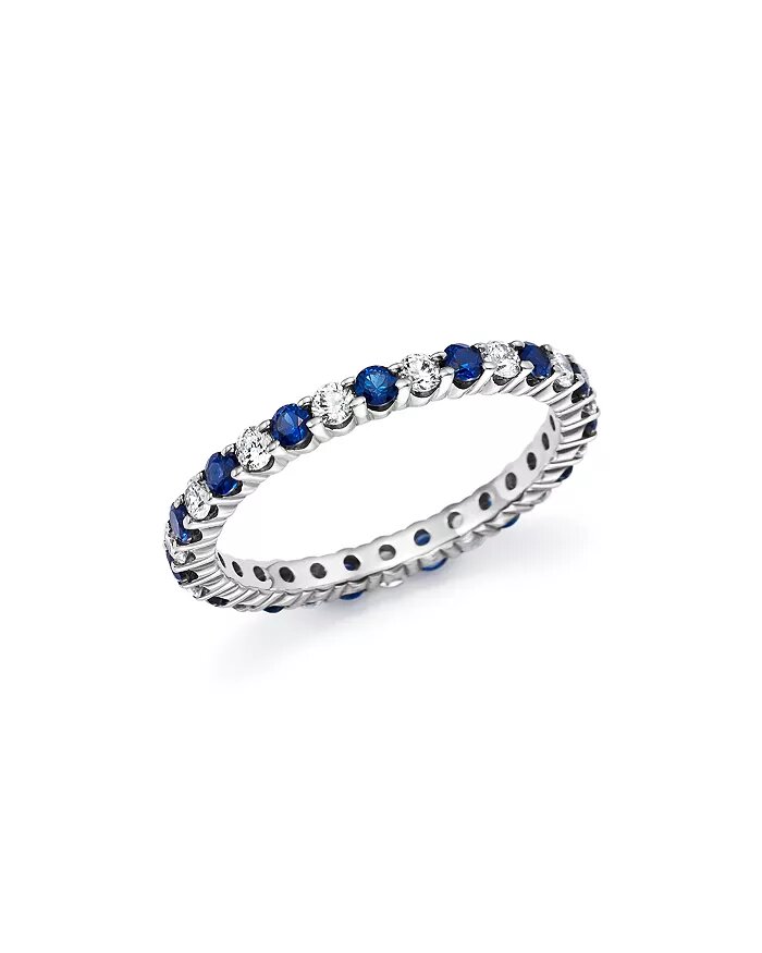 Diamond and Blue Sapphire Eternity Band in 14K White Gold up to 25% off