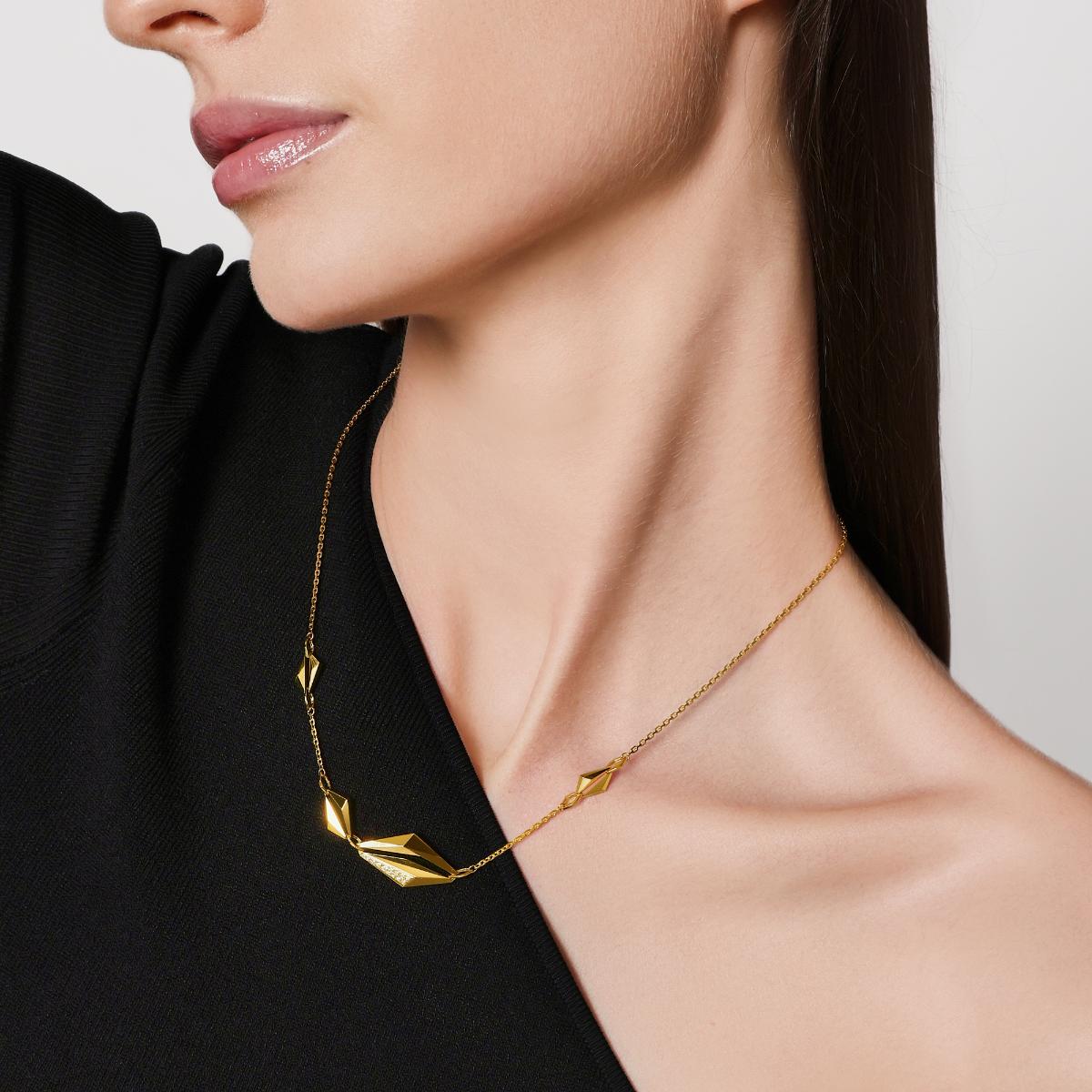 999 Gold Diamond Necklace – Luxury Geometric Design