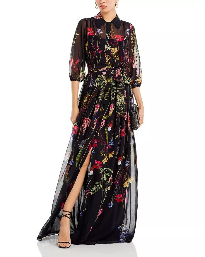 Chiffon Belted Shirt Waist Maxi Dress $1488 Shipped