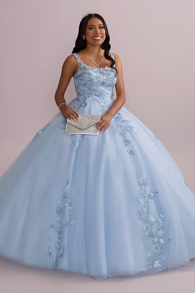 Metallic Floral Glitter Tulle Quince Ball Gown
