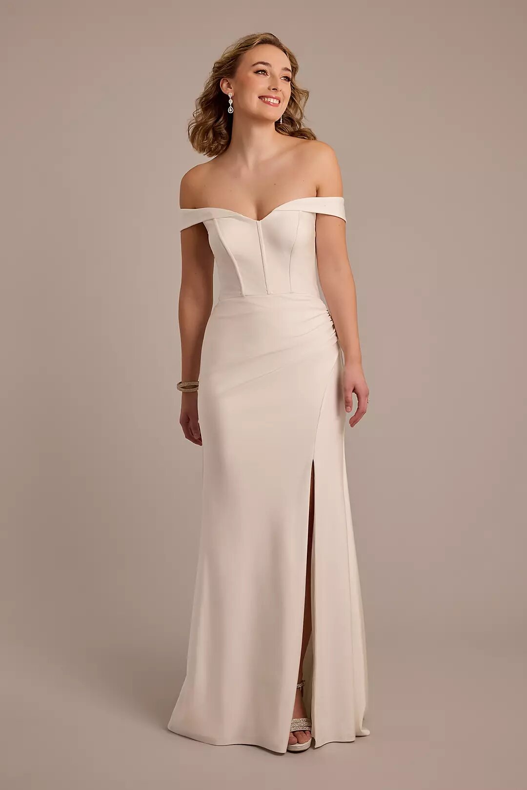 Off-the-Shoulder Sculpting Satin Wedding Dress