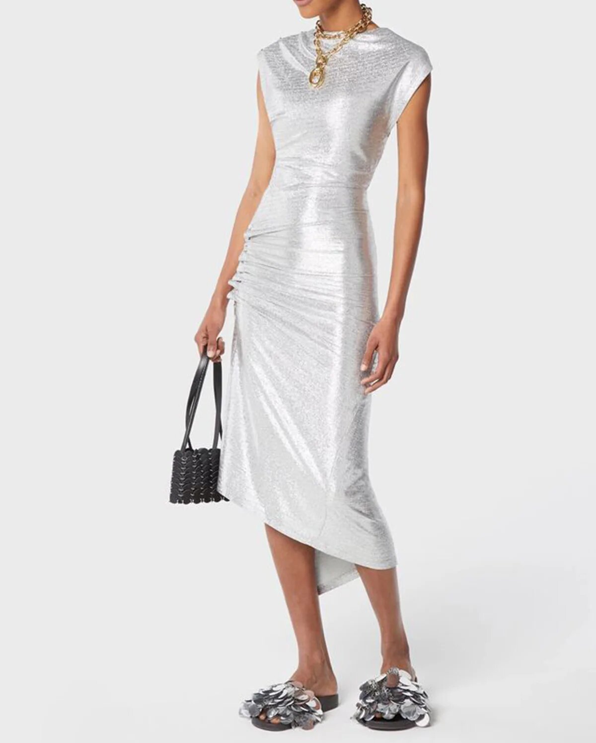 Silver Drapé Pression Dress In Lurex
