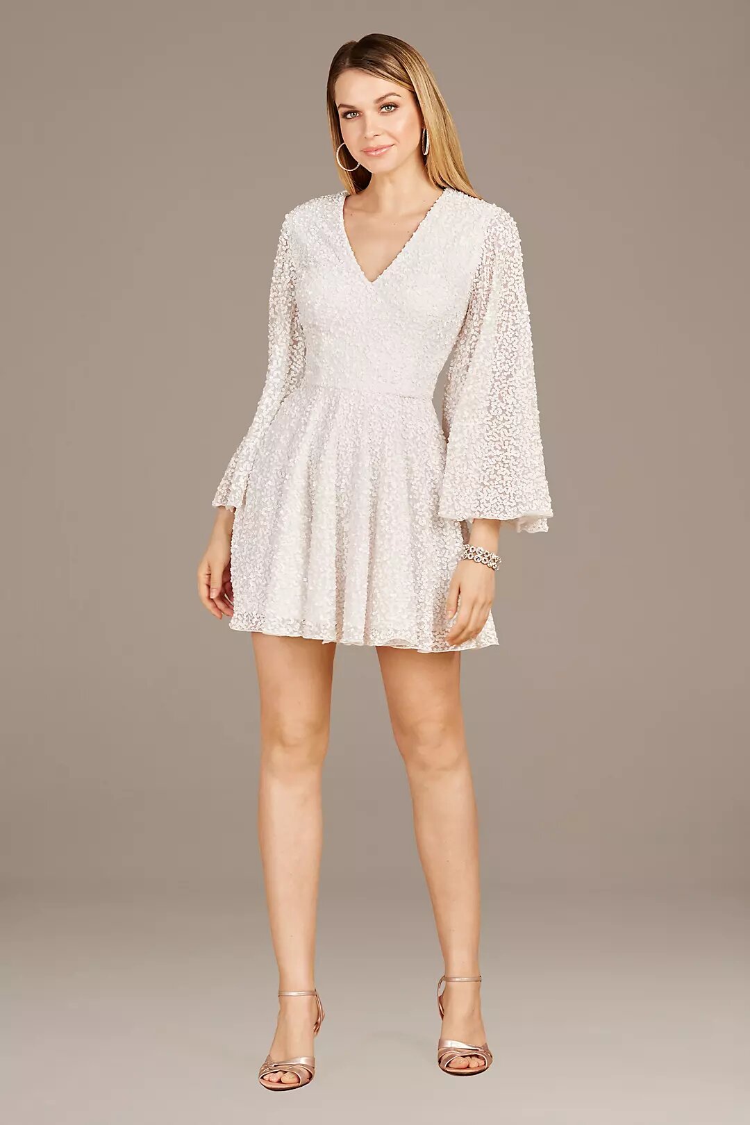 Lara Hayden Beaded Flutter Sleeve Short Dress