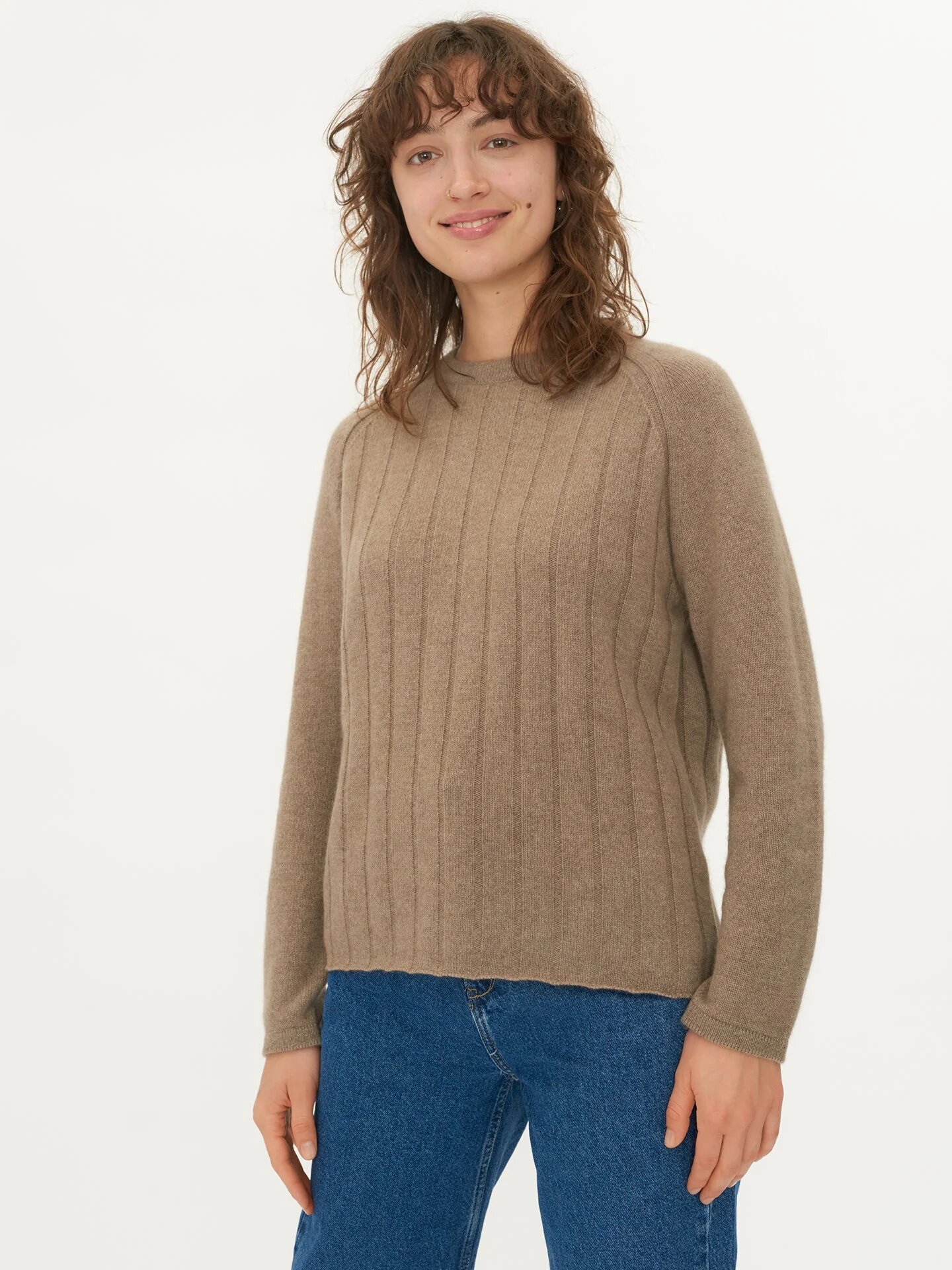 Up to 10% Off  Organic Color Cashmere Ribbed Body Crew Neck