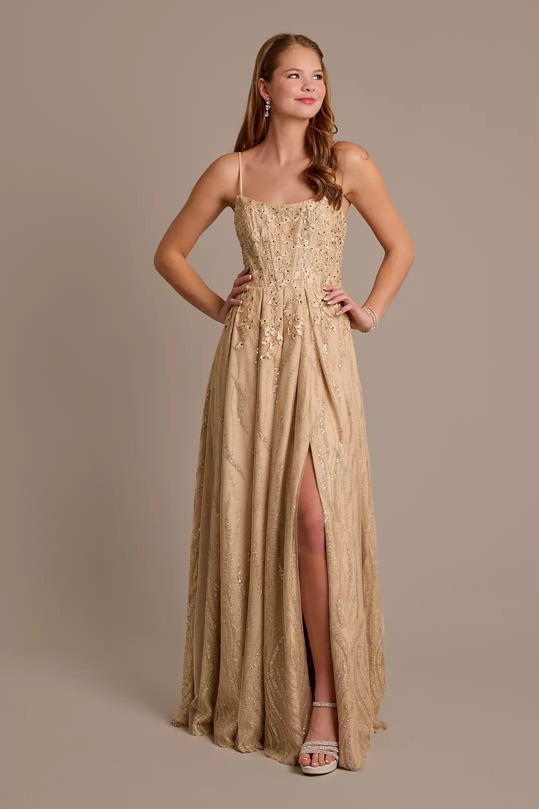 Floral Applique Spaghetti Strap Ball Gown  $350Shipped
