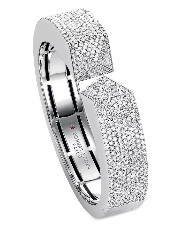 18K White Gold Sauvage Prive Pavé Diamond Half Bangle Bracelet