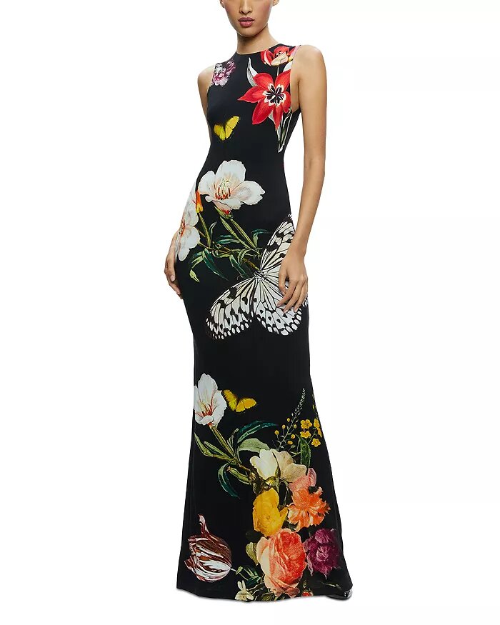 Delora Floral Print Sleeveless Gown