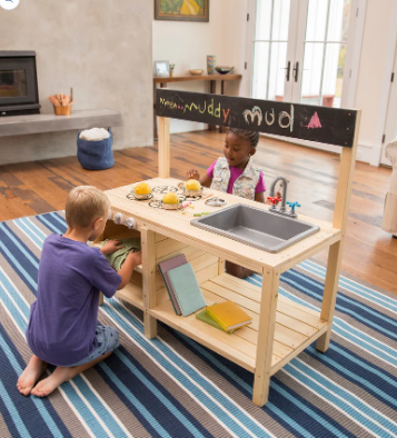 NEW! Wooden Mud Kitchen Sensory Play Station with Metal Accessories!