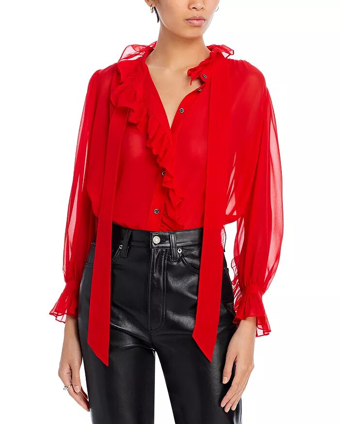 FRAME Sheer Ruffle Front Bow Blouse $680 Shipped