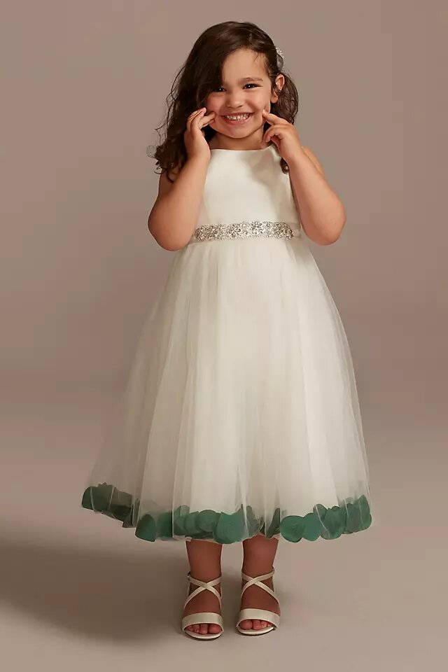 Satin Tulle Flower Girl Dress with Colored Petals