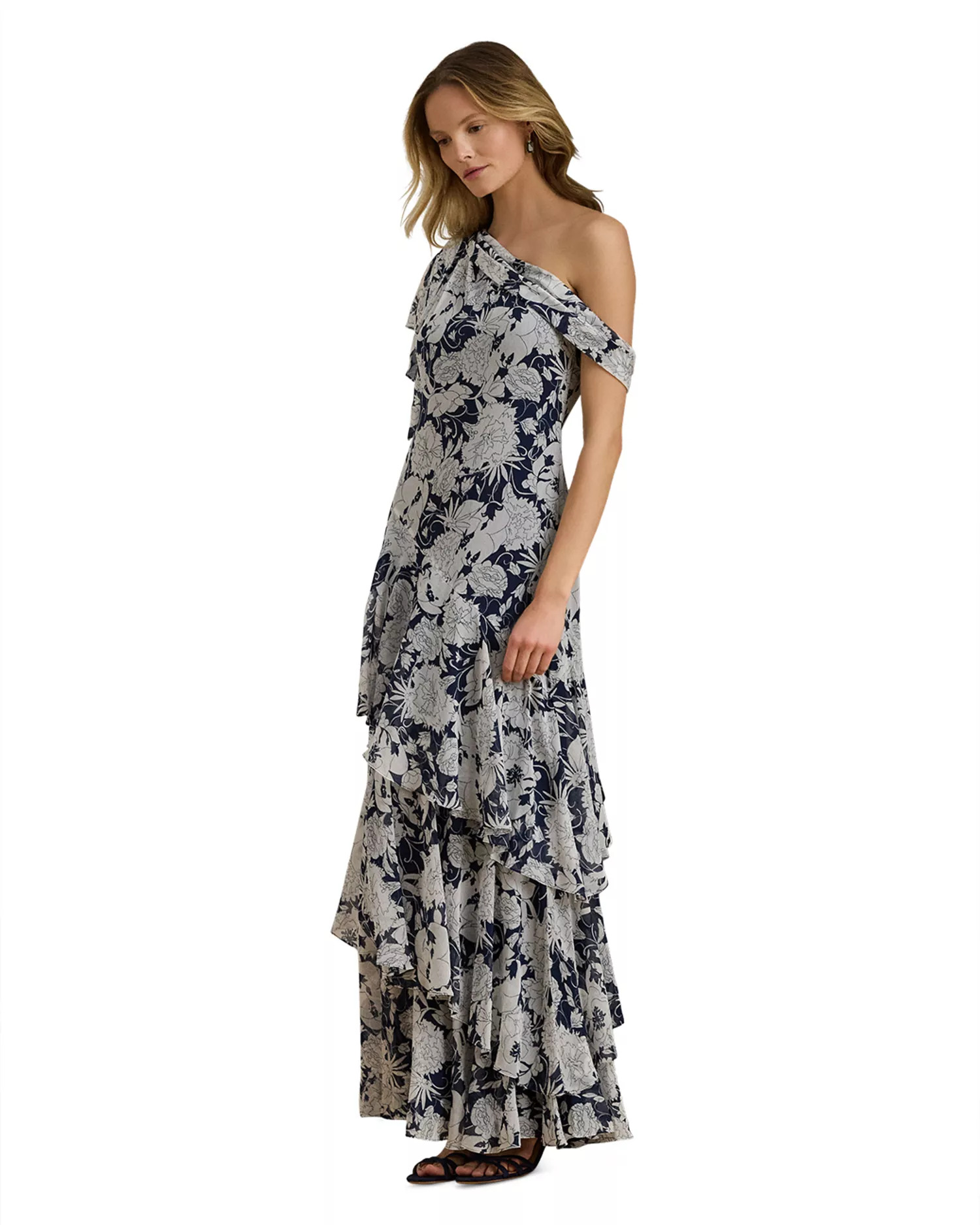 Lauren Ralph Lauren Floral Georgette One-Shoulder Gown