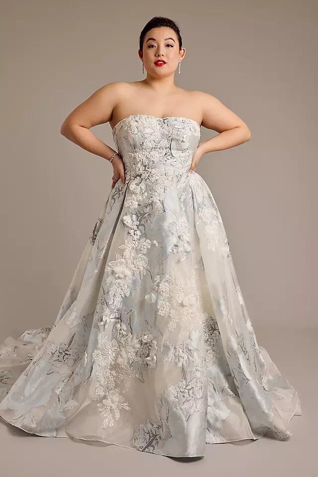 Brocade Strapless Ball Gown Wedding Dress