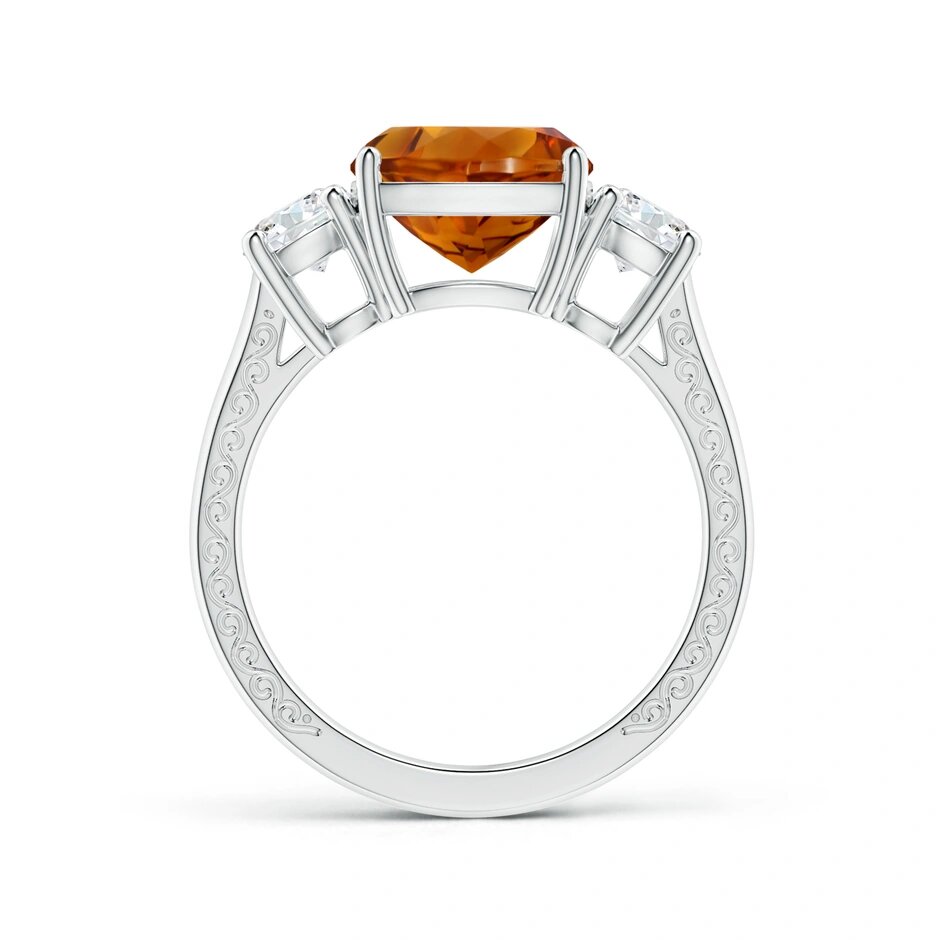 Three Stone GIA Certified Cushion Citrine Tapered Ring with Scrollwork
