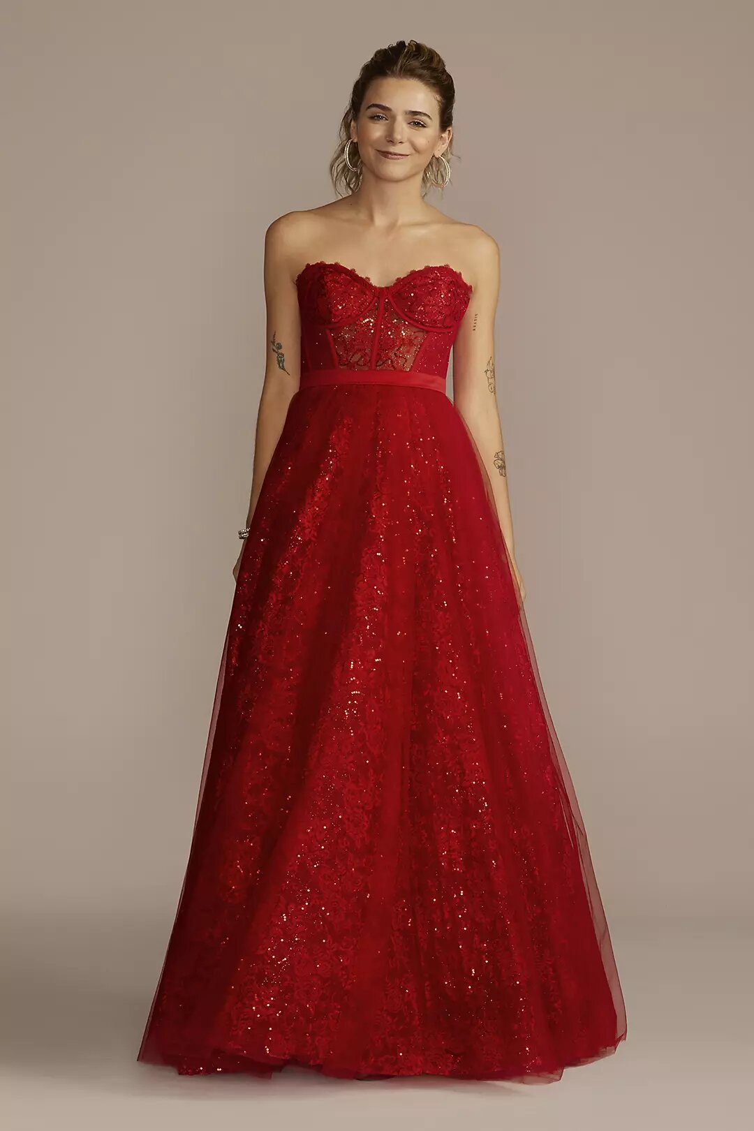 Strapless sparkle illusion corset ball gown