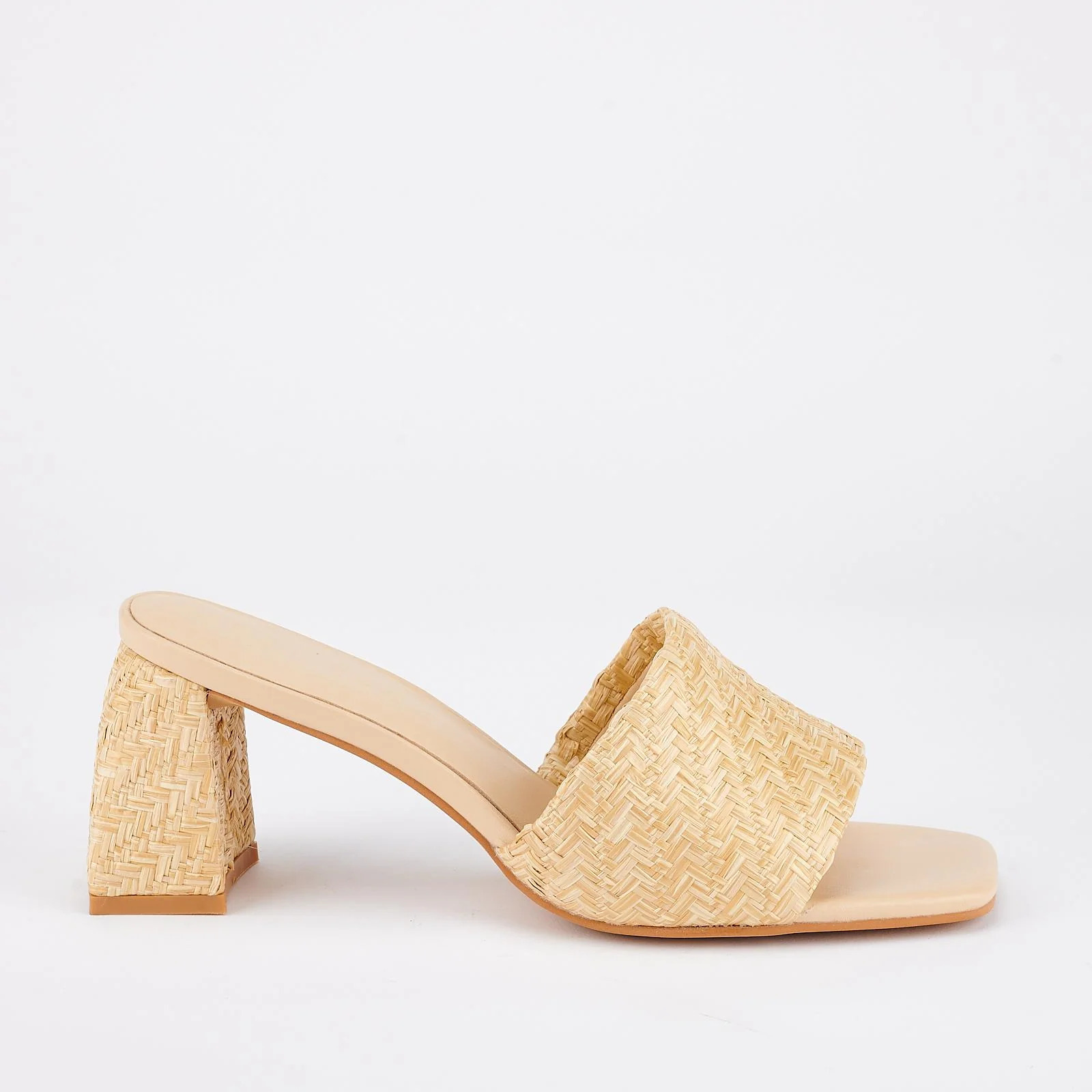 Lenny Mule in Natural Raffia – Leather Slip-On Mule Shoes