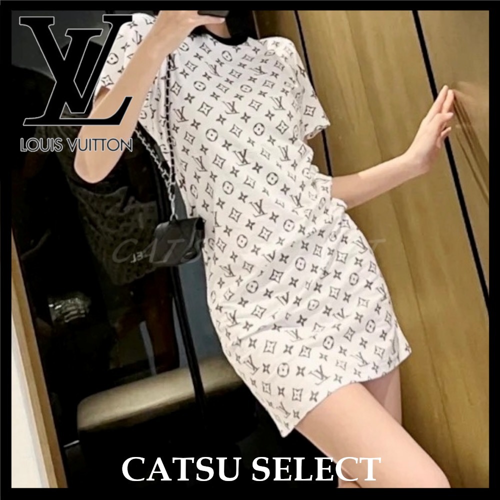 Crew Neck Short Monogram Casual Style Tight Unisex Nylon