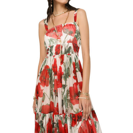 Flower Patterns Maxi Silk Sleeveless Flared Long Party Style