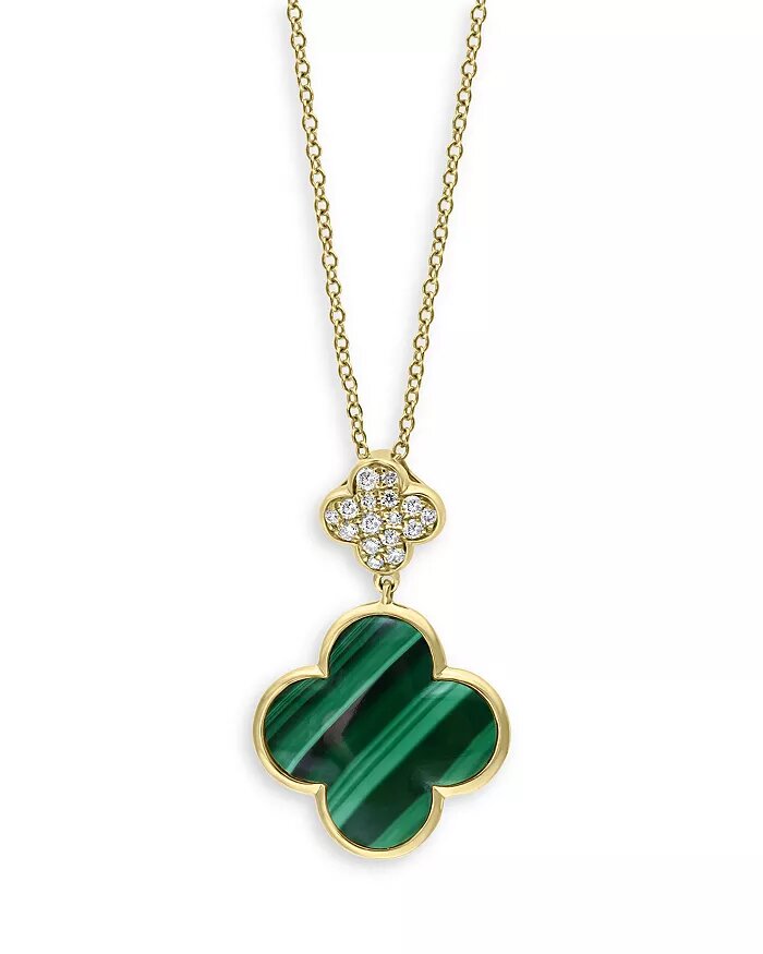 Malachite & Diamond Double Clover Pendant Necklace in 14K Yellow Gold, 18" - 100% Exclusive