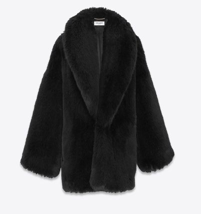 Short Faux Fur Plain Cashmere & Fur Coats