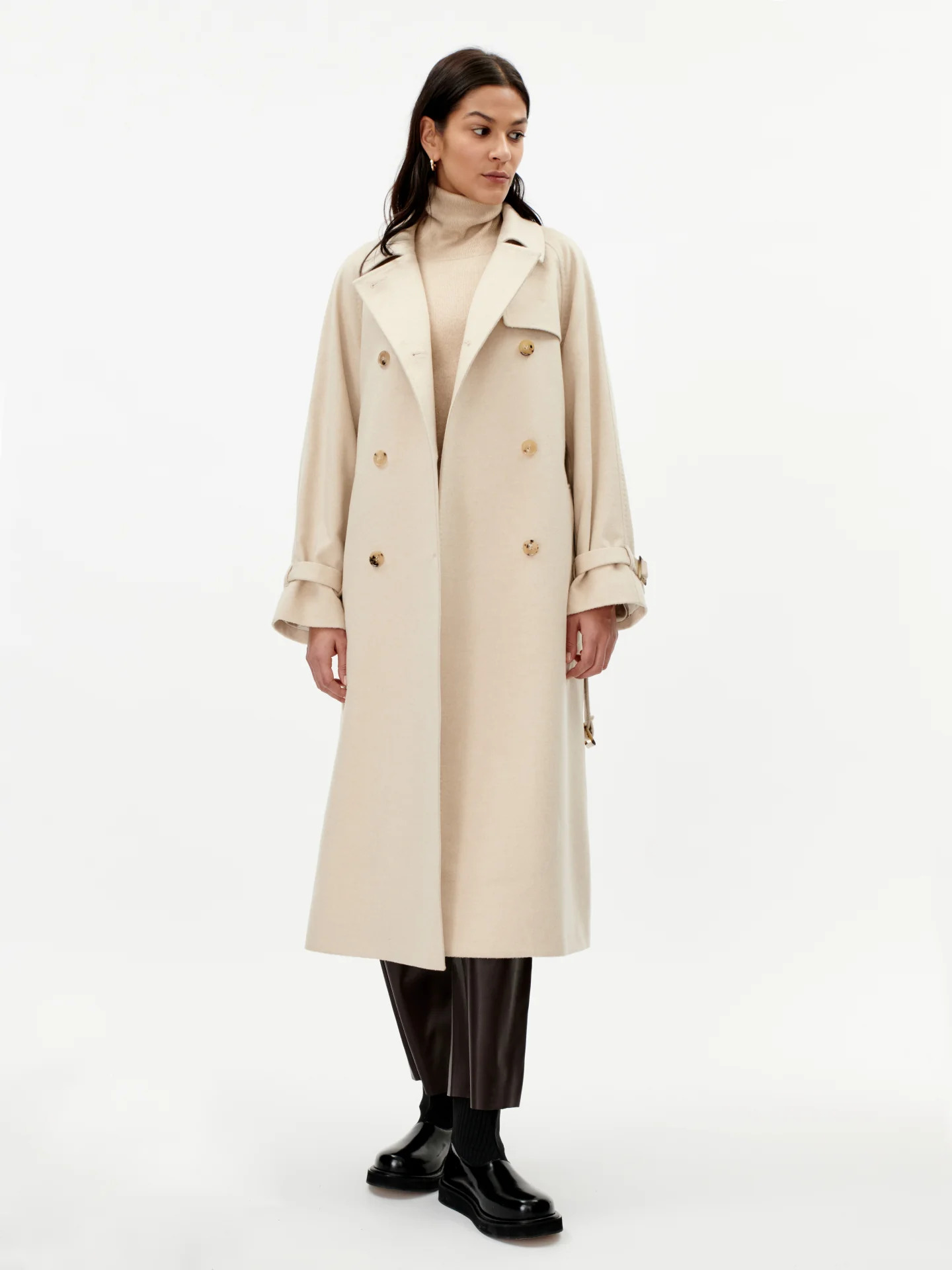 Organic Cashmere Color Double-Breasted Trench Coat