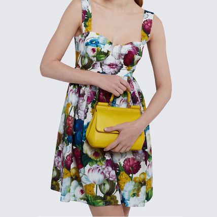 Short Flower Patterns Casual Style Sleeveless Flared Cotton