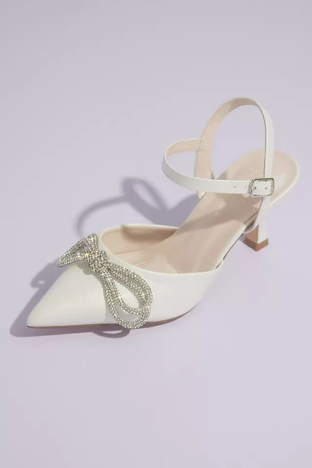 Crystal Bow Pointed Toe Sling Back Heels