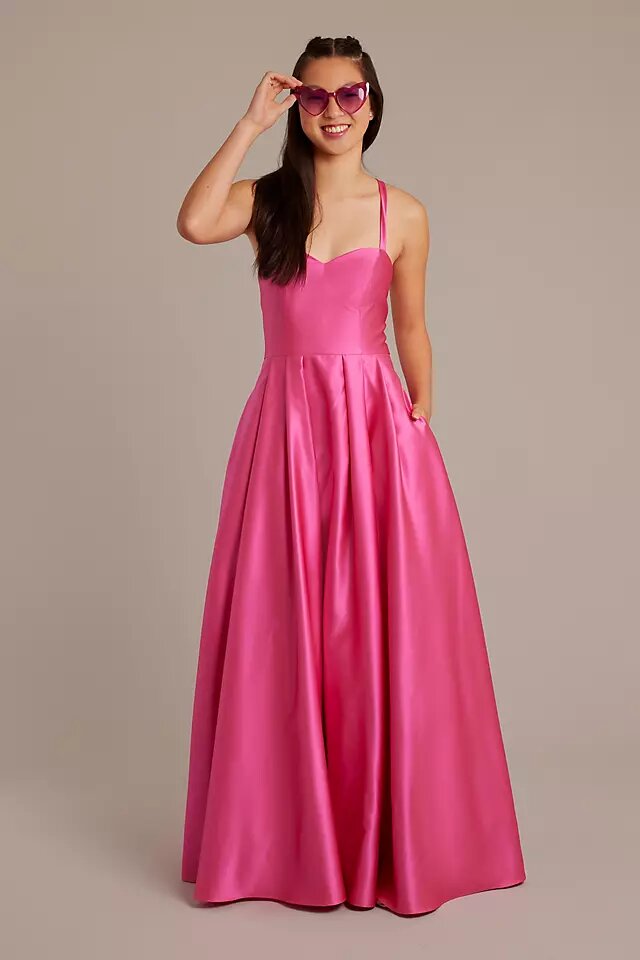 Satin Spaghetti Strap Ball Gown with Lace-up Back