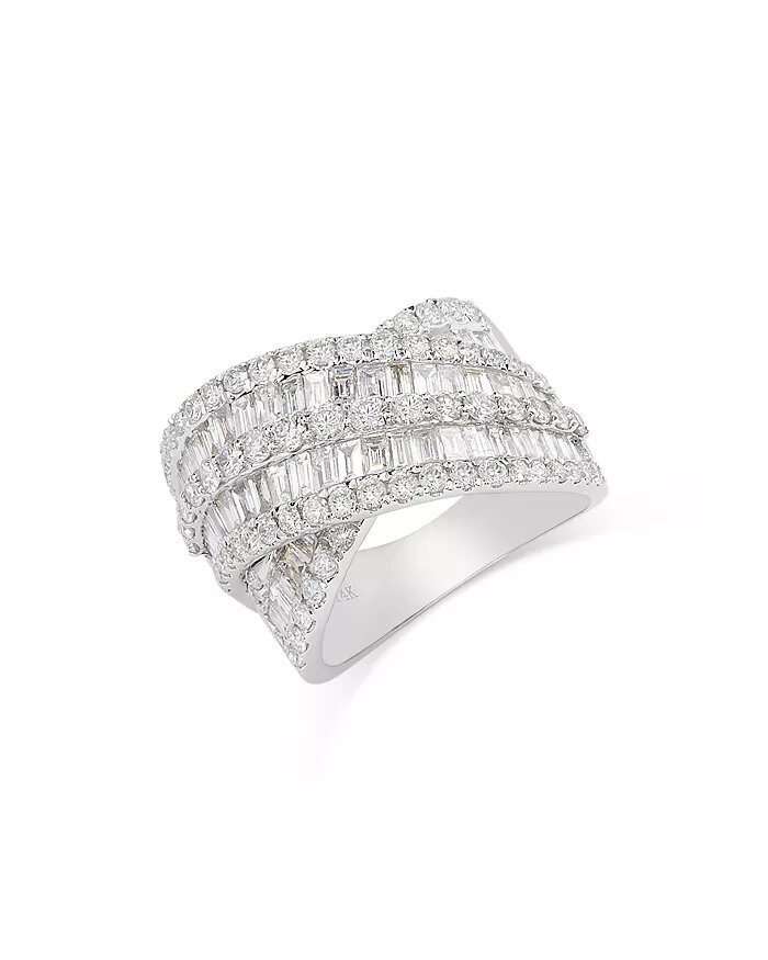 Diamond Baguette & Round Crossover Statement Ring in 14K White Gold, 2.80 ct.